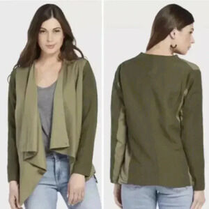 Blank NYC Drape Front Linen Blend Jacket Olive size XS
